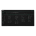 Vim cheat sheet desk mat, black with teal headings, showing vim keybindings in columns