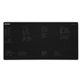 Regex cheat sheet desk mat, black with indigo headings, showing regex syntax and worked examples