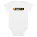 Player 2 Has Joined white baby bodysuit, black notification pill with gold P2 badge and LVL 1