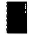 #000000 Hex Code black spiral notebook, white text running down the right edge of the cover from the top