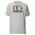 Zombie Mode light t-shirt, battery outline at 1% with a zombie silhouette inside, ZOMBIE MODE and 1% REMAINING in red (view 2)