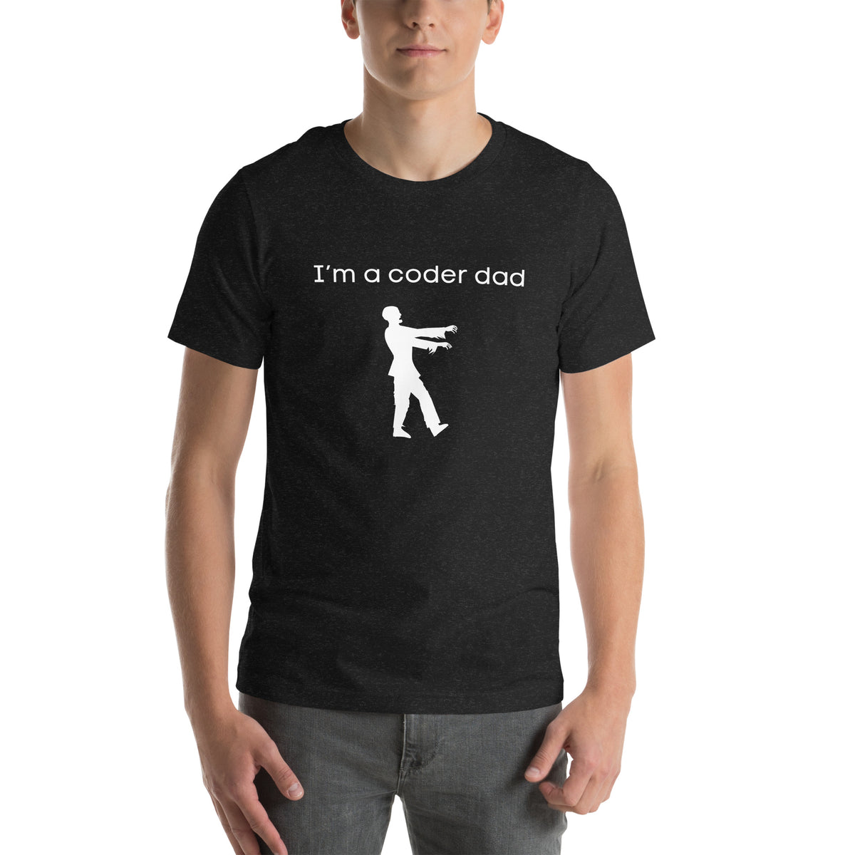 I'm a Coder Dad black t-shirt, white zombie silhouette
