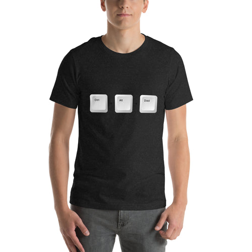 Ctrl + Alt + Dad black t-shirt, three white keyboard keycaps